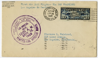 Image: airmail flight cover: first airmail flight, CAM, Seattle - Los Angeles route