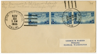 Image: airmail flight cover: Pan American Airways, FAM-14, first airmail flight, San Francisco - Philippines route