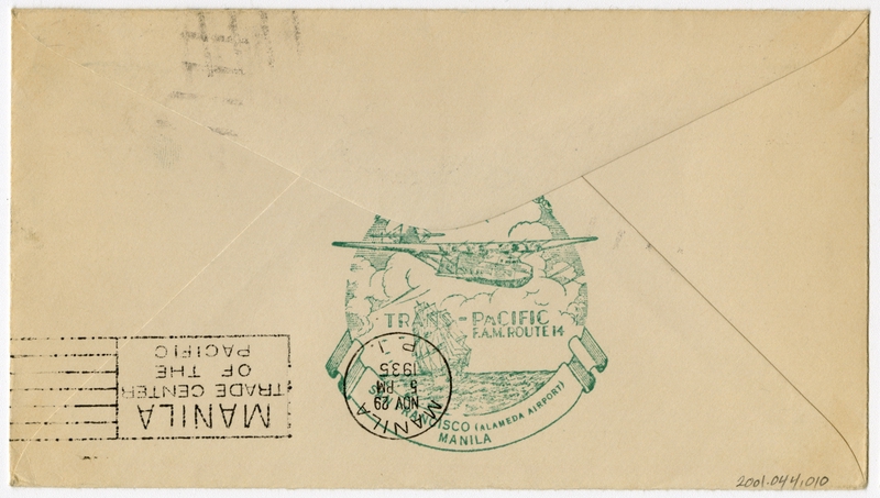 Image: airmail flight cover: Pan American Airways, FAM-14, first airmail flight, San Francisco - Philippines route