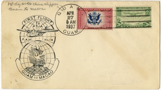 Image: airmail flight cover: Pan American Airways, first airmail flight, FAM-14, Guam - Macao route
