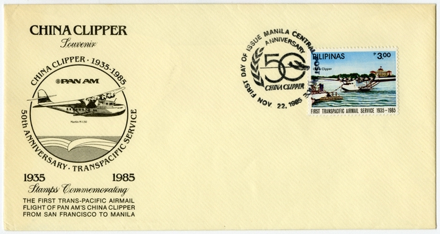 Airmail flight cover: Pan American World Airways, China Clipper 50th Anniversary