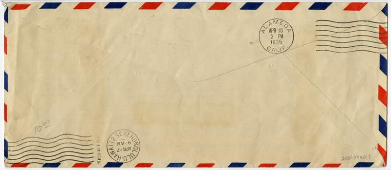 Image: airmail flight cover: Pan American Airways, first Pacific survey flight, California - Hawaii and return route