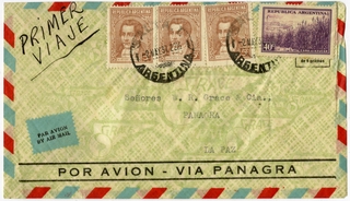 Image: airmail flight cover: Panagra (Pan American-Grace Airways), Salta (Argentina) - La Paz route
