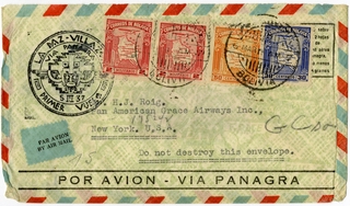 Image: airmail flight cover: Panagra (Pan American-Grace Airways), La Paz - Villazon, Bolivia