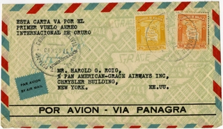 Image: airmail flight cover: Panagra (Pan American-Grace Airways), Bolivia