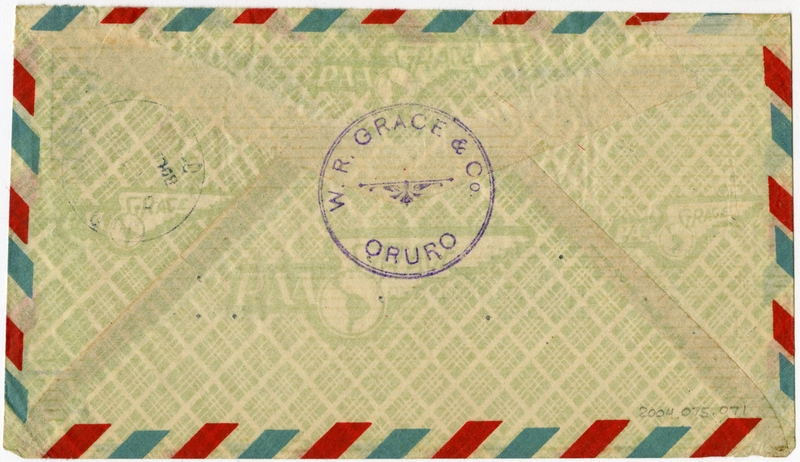 Image: airmail flight cover: Panagra (Pan American-Grace Airways), Bolivia