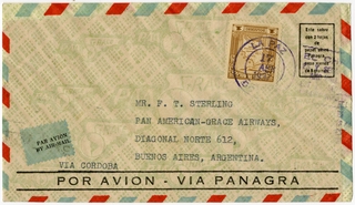 Image: airmail flight cover: Panagra (Pan American-Grace Airways), La Paz - Buenos Aires route