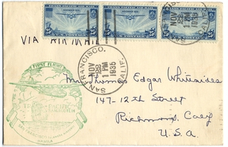 Image: airmail flight cover: Pan American Airways, FAM-14, first transpacific airmail flight, San Francisco (Alameda) - Manila route