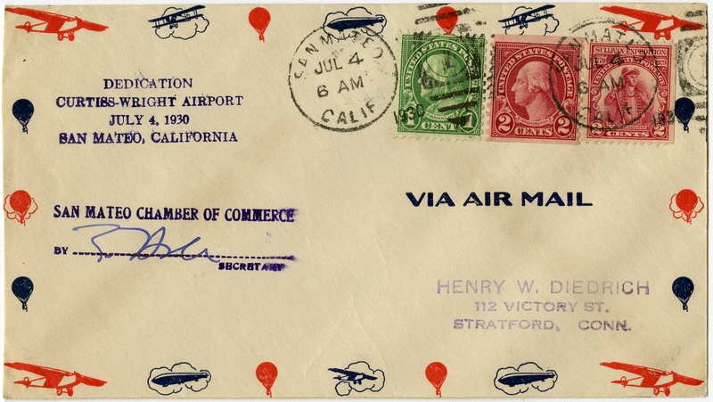 Image: airmail flight cover: Curtiss-Wright Airport dedication