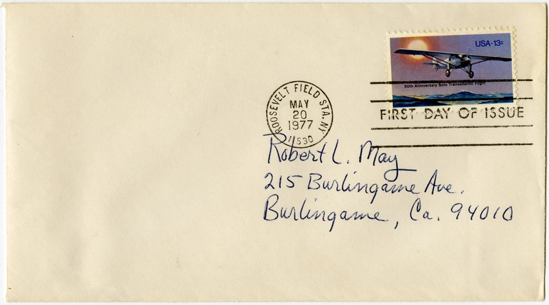 Image: airmail flight cover: First day of issue, Ryan NYP stamp