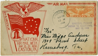 Image: airmail flight cover: National Air Mail Week, Easton, Pennsylvania
