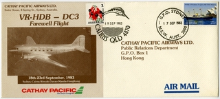 Image: airmail flight cover: Cathay Pacific Airways, Douglas DC-3, farewell flight