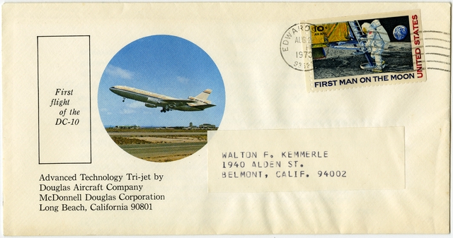 Airmail flight cover: McDonnell Douglas DC-10, first flight