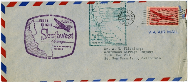 Airmail flight cover: Southwest Airways, first airmail flight, AM-76