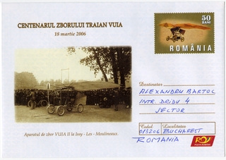 airmail flight cover: Romanian Philatelic Federation (Romfilatelia), 100th anniversary of Traian Vuia’s first flight