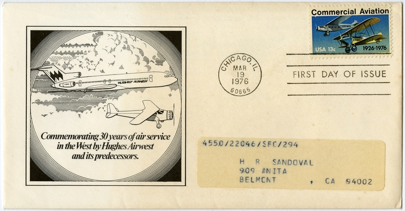 Image: airmail flight cover: Hughes Airwest, 30th anniversary