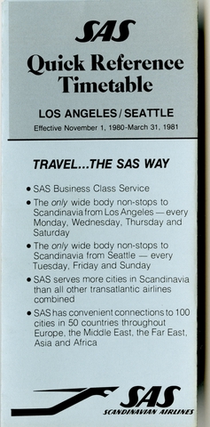 Timetable: Scandinavian Airlines System (SAS), quick reference, Los Angeles / Seattle