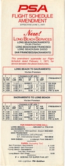 Image: timetable: Pacific Southwest Airlines (PSA), Long Beach, flight schedule amendment