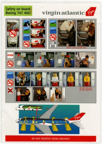 Safety information card: Virgin Atlantic, Boeing 747-400