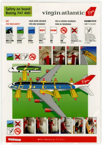 Image: safety information card: Virgin Atlantic, Boeing 747-400