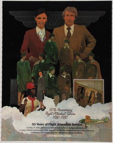 Poster: United Airlines, 50th anniversary of flight attendant service