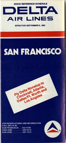 Timetable: Delta Air Lines, quick reference, San Francisco