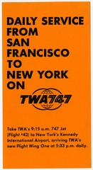 Image: timetable / promotional card: TWA (Trans World Airlines)