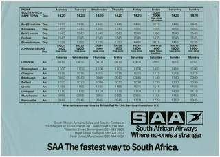 Image: timetable: South African Airways (SAA / SAL)