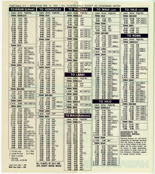 Image: timetable: Hawaiian Air