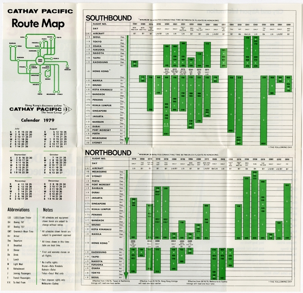 Image: timetable: Cathay Pacific Airways, pocket schedule