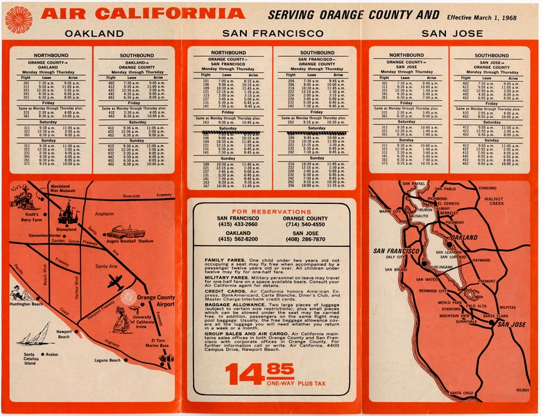 Image: timetable: Air California, Serving San Francisco and the Orange County / Disneyland Area