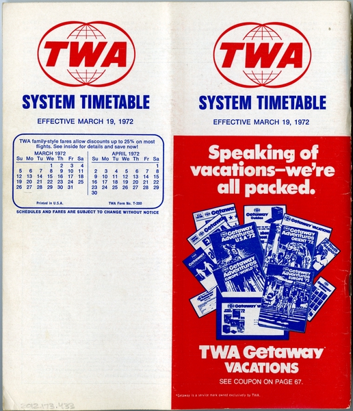 Image: timetable: TWA (Trans World Airlines)