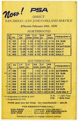Image: timetable: Pacific Southwest Airlines (PSA), San Diego / San Jose / Oakland
