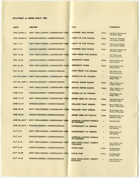 Image: timetable: Pakistan International Airlines (PIA)