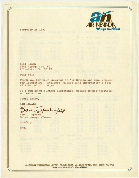 Image: timetable: Air Nevada