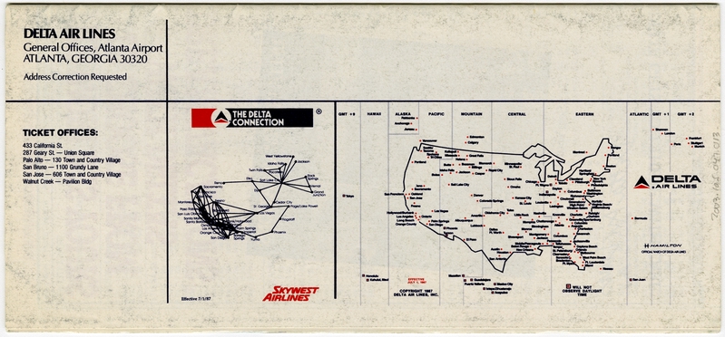 Image: timetable: Delta Air Lines, quick reference, San Francisco / Oakland / San Jose