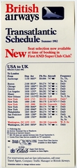 Image: timetable: British Airways, transatlantic summer service