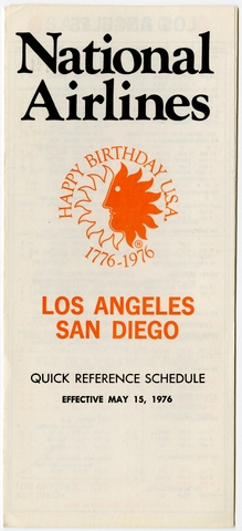 Timetable: National Airlines, quick reference, Los Angeles / San Diego