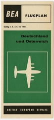 Image: timetable: British European Airways (BEA), quick reference, Germany and Austria
