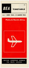 Image: timetable: British European Airways (BEA), quick reference, Malta and North Africa