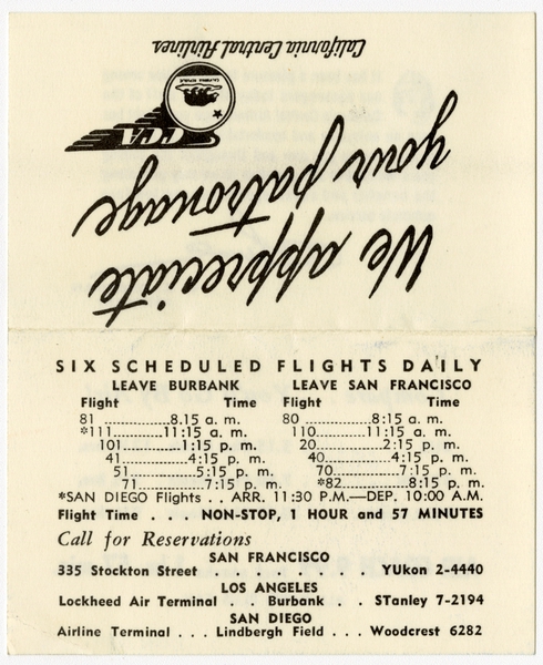 Image: timetable: California Central Airlines, pocket schedule