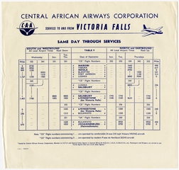 Image: timetable: Central African Airways (CAA), quick reference, Victoria Falls