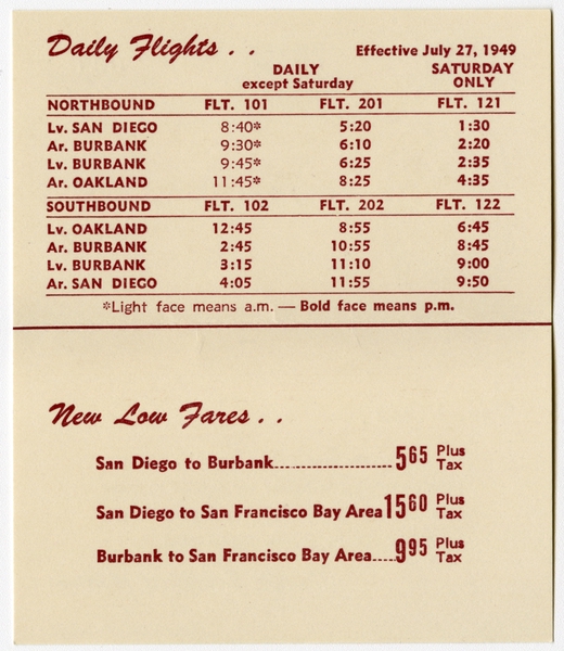 Image: timetable: Pacific Southwest Airlines (PSA), pocket schedule