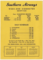 Image: timetable: Southern Airways, quick reference, Charleston