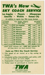 Image: timetable: TWA (Trans World Airlines), pocket schedule, Sky Coach service