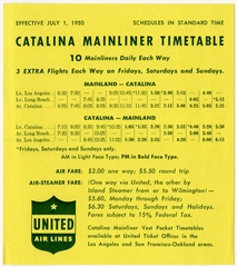 Image: timetable: United Air Lines, quick reference, Catalina