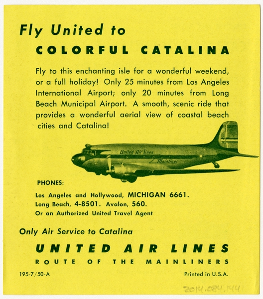 Image: timetable: United Air Lines, quick reference, Catalina