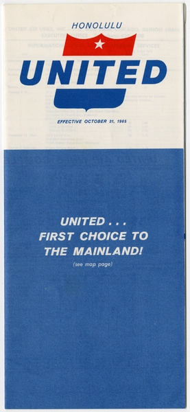 Image: timetable: United Air Lines, quick reference, Honolulu