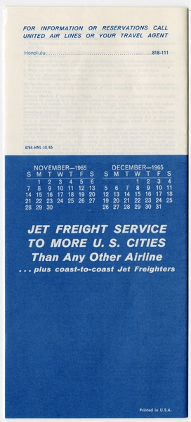 Image: timetable: United Air Lines, quick reference, Honolulu