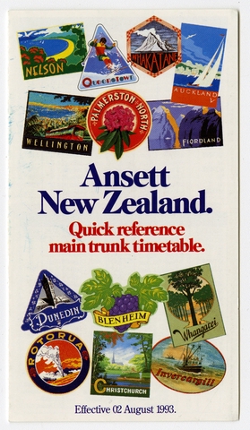 Timetable: Ansett New Zealand, quick reference